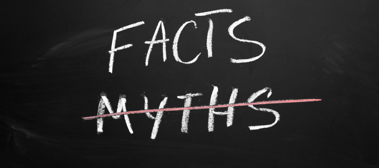 a chalkboard with the words facts and myths...myths is crossed out