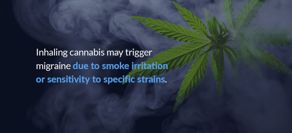  Inhaling cannabis may trigger migraine due to smoke irritation or sensitivity to specific strains. 